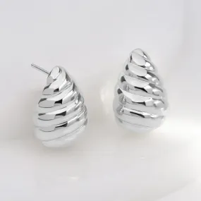 Teardrop Seashell Silver 20mm Stud Earrings