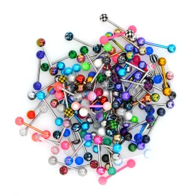 14G 100PCS Tongue Ring Ball Colorful Acrylic Tongue Barbells(Random Colors)