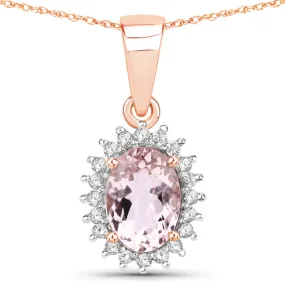 14K Rose Gold Morganite and Diamond Pendant