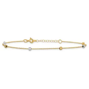 14K Two-Tone Polished Diamond Cut Beaded Anklet