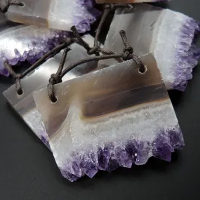 2 Hole Pendant Amethyst Stalactite Pendant Drilled Stalactite Flat Slice Freeform Natural Gemstone Pendant Bead Good For Leather P1599