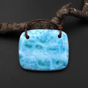 2 Hole Pendant Large Natural Blue Larimar Rectangle Pendant Drilled Genuine Real Blue Larimar Gemstone A3