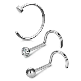 20G 3PCS Titanium Nose Ring/ Screw Stud Pack