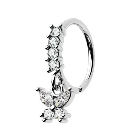 20G Bezel Set Clear CZ Butterfly Dangle Seamless Nostril Hoop