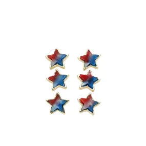 3PAIRS American USA Flag Theme Druzy Star Stud Earrings Set