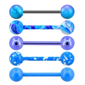 5PCS 14G Blue Splatter Tongue Bars