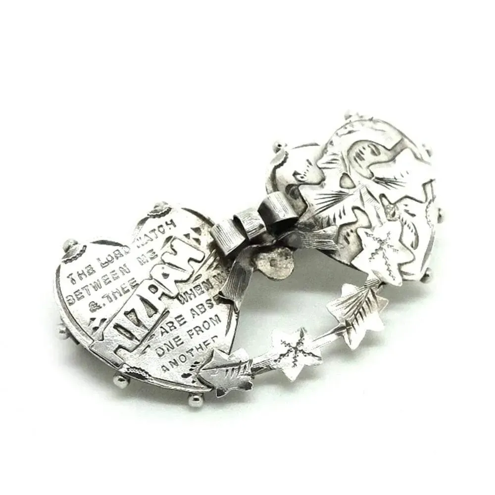 Vintage Edwardian 1911 Mizpah Sterling Silver Heart Brooch - Antique Jewelry Collectible