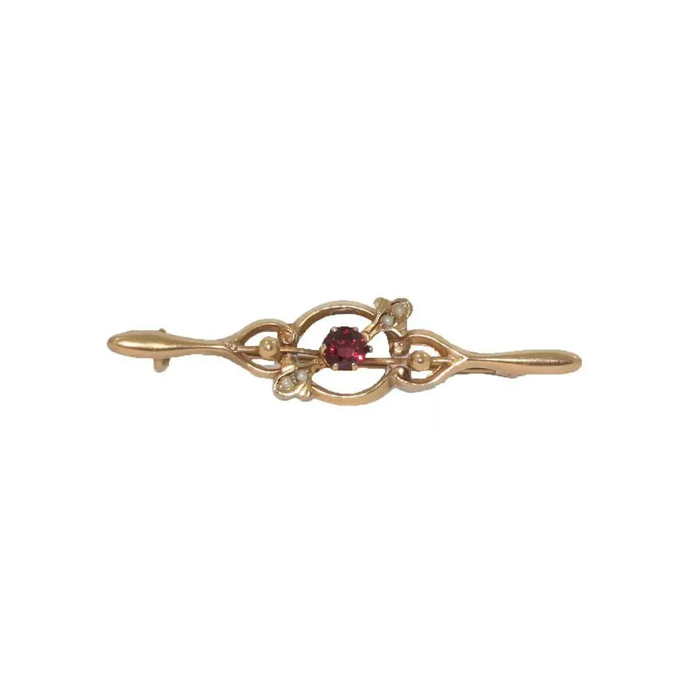 Antique Victorian (1837-1901) Gold Garnet Brooch