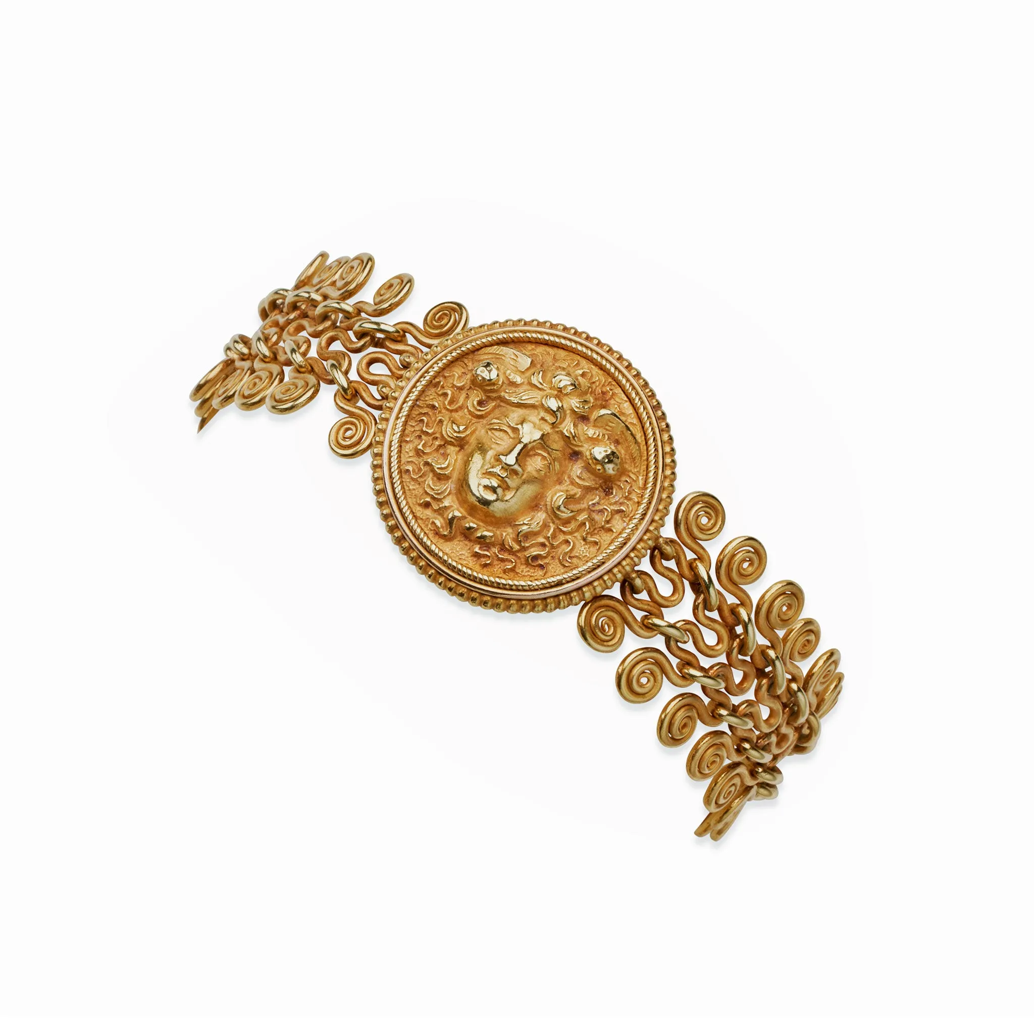 Archaeological Revival 22K Gold Winged Medusa Bracelet