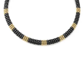 Black Caviar 18K Gold Small Station Ceramic Beaded Necklace | 9mm