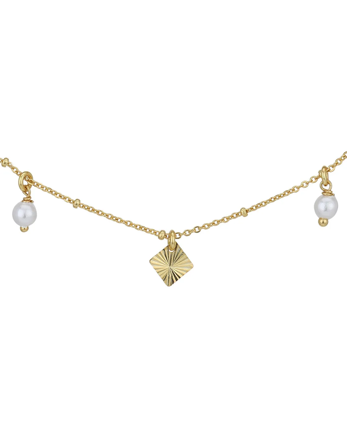 Carlton London 18Kt Gold Plated Anklet With Dangling Pearls & Charms