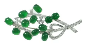 Jade Brooch with Diamond, Natural A-Jade