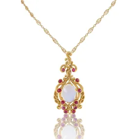 Moonstone and Ruby Gold Pendant Necklace